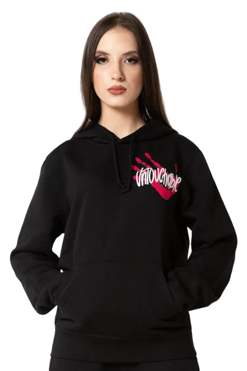 Hanorac cu gluga printat manual Neon Roz