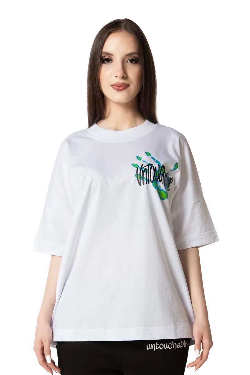 Tricou cu imprimeu manual Neon Albastru/Verde