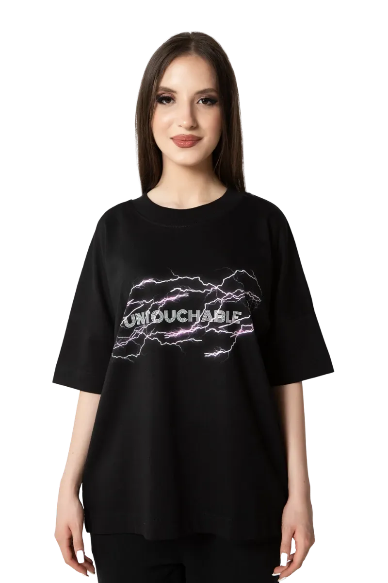 Tricou imprimeu Lightning Neon Roz