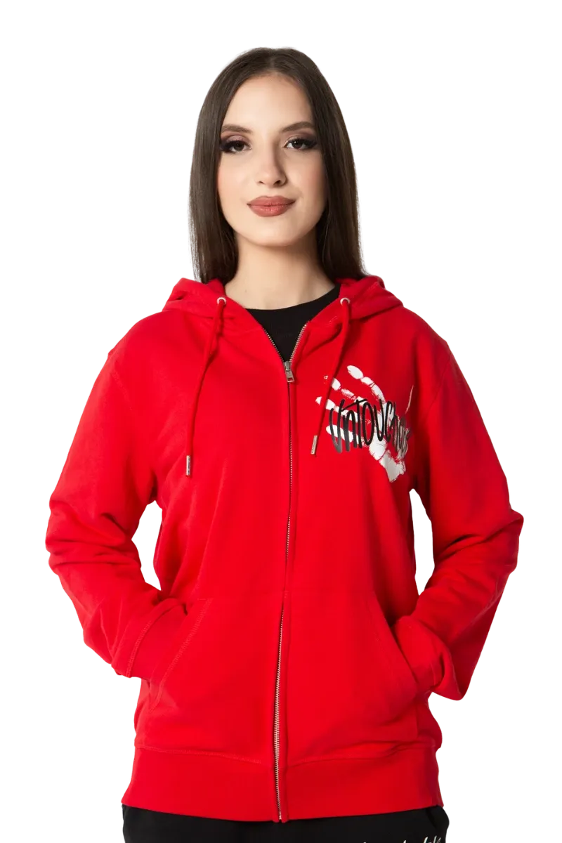 Hanorac cu fermoar cu imprimeu manual Alb